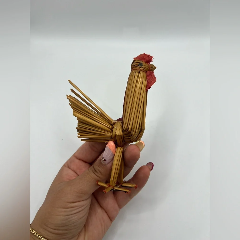 Vintage Handmade Straw Rooster Chicken Figurine Traditional Tuppen Ture Collecti